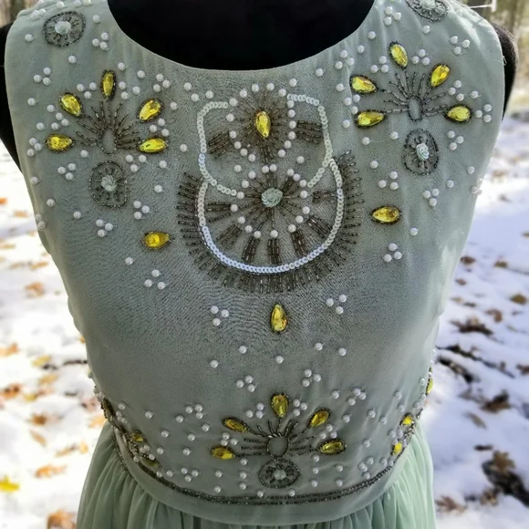 Modcloth Mint Green Beaded High/Low dress - Picture 3 of 5
